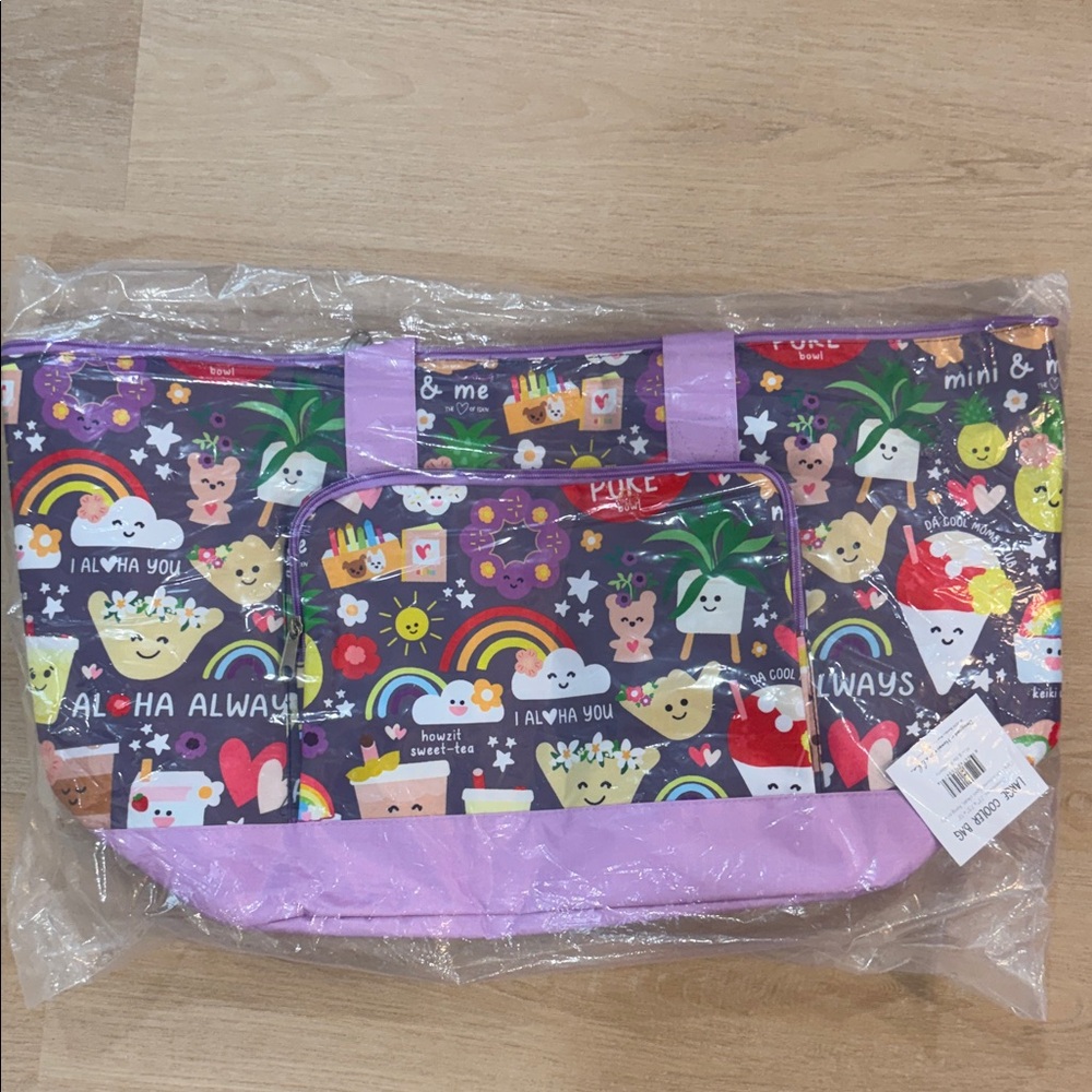 Large Cooler Bag Purple and Multicolor Food Storage Tote Set